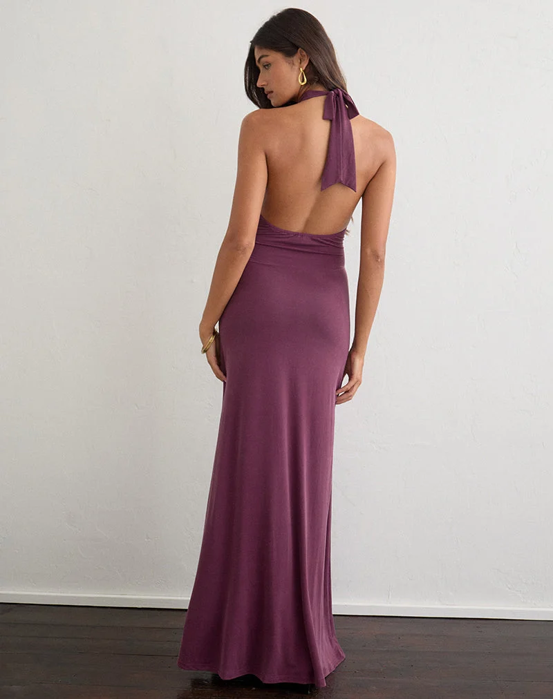 Naveli Halter-Maxikleid aus Cupro in Deep Purple