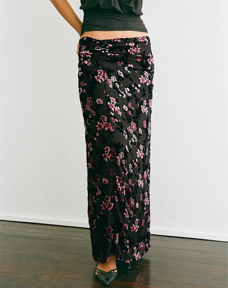 Nirbana-Maxirock mit Devore-Blumenmuster in Schwarz