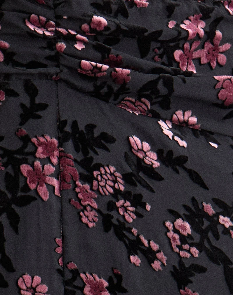 Nirbana-Maxirock mit Devore-Blumenmuster in Schwarz