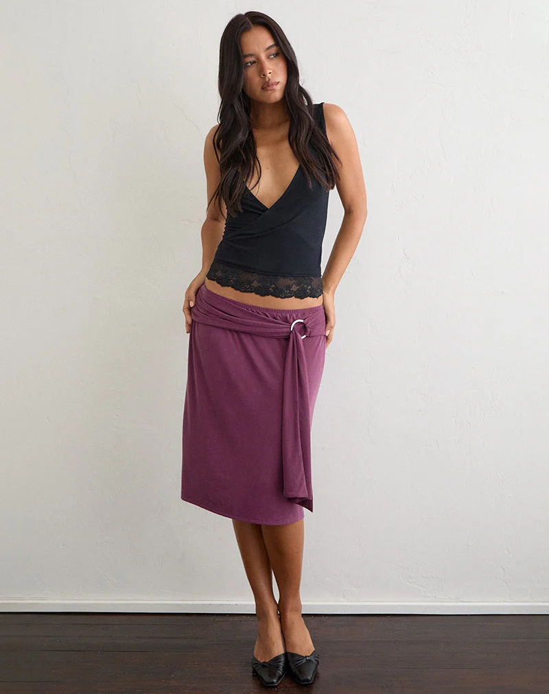 Niju Midi-Rock mit silbernem Ring aus Cupro in Deep Purple