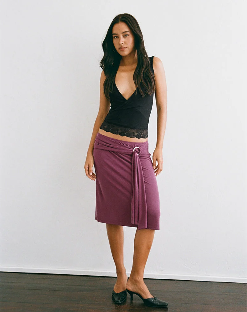 Niju Midi-Rock mit silbernem Ring aus Cupro in Deep Purple