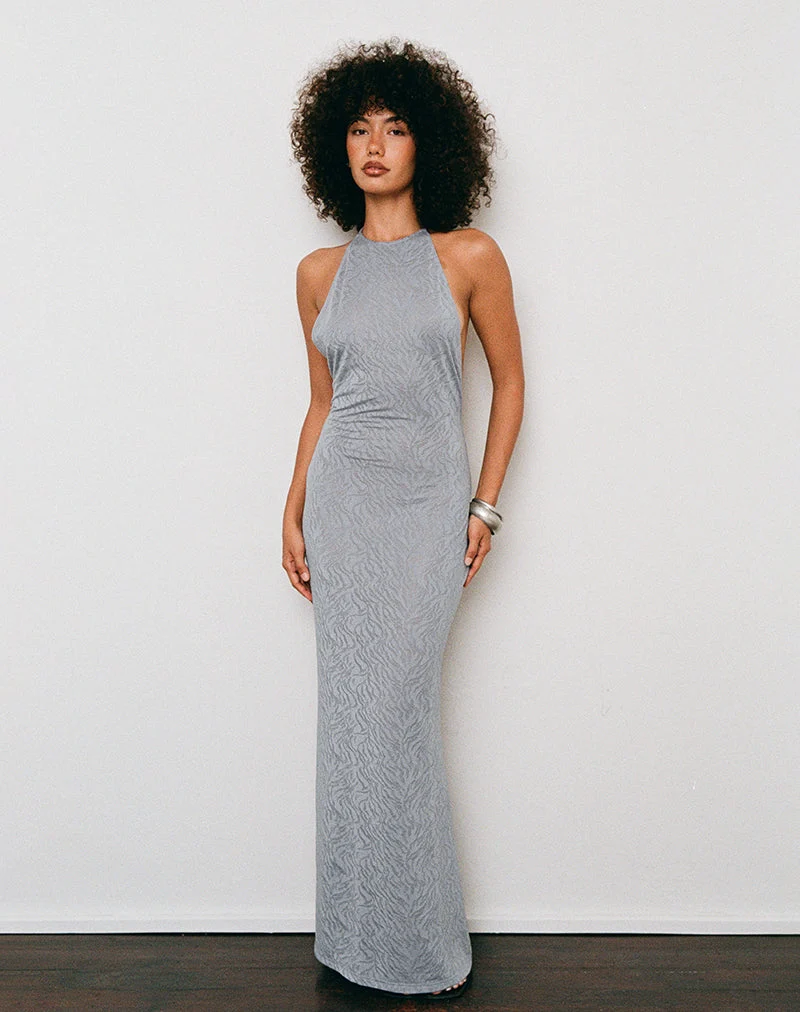 Morie Maxikleid aus Strick-Jacquard in Silber