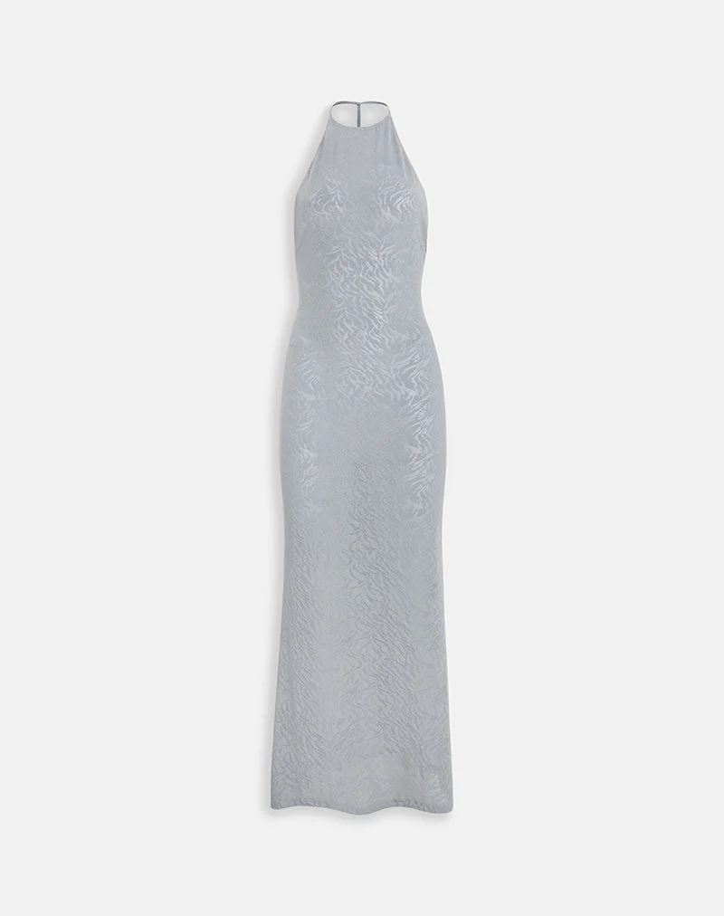 Morie Maxikleid aus Strick-Jacquard in Silber