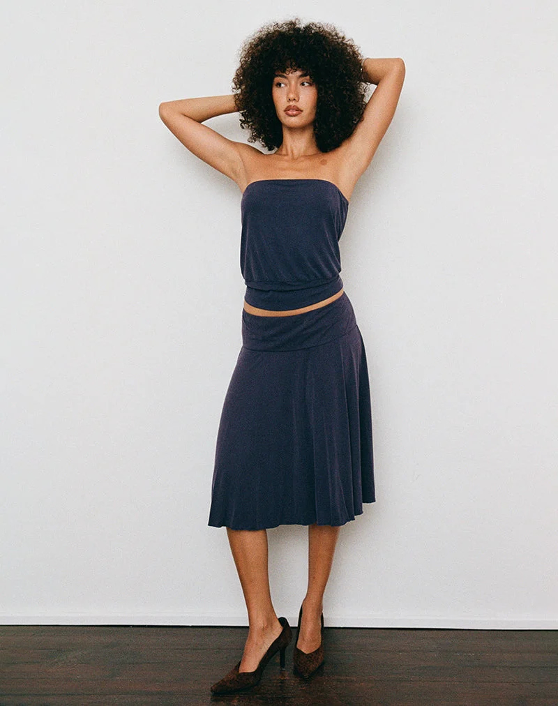 Esenia Midi-Rock aus Cupro in Marineblau