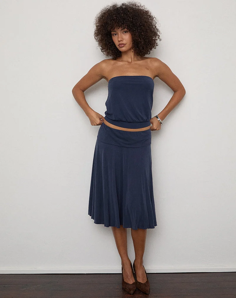 Esenia Midi-Rock aus Cupro in Marineblau