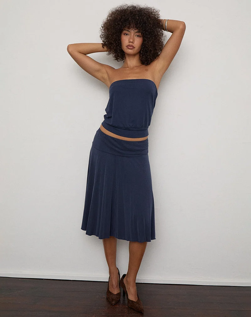 Esenia Midi-Rock aus Cupro in Marineblau