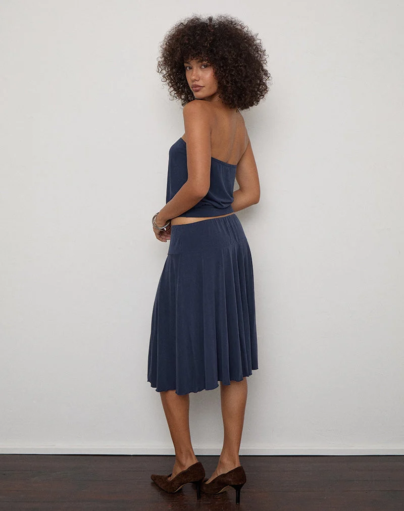 Esenia Midi-Rock aus Cupro in Marineblau