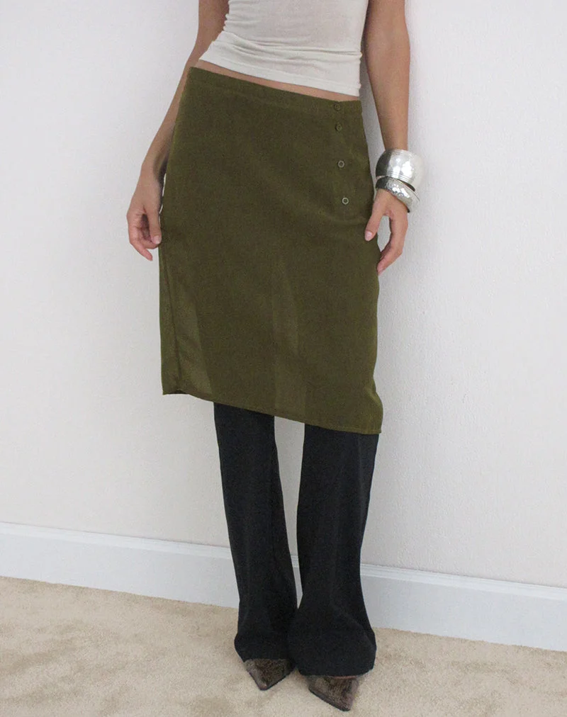 Bintuni Midi-Rock mit Knöpfen aus Chiffon in Khaki