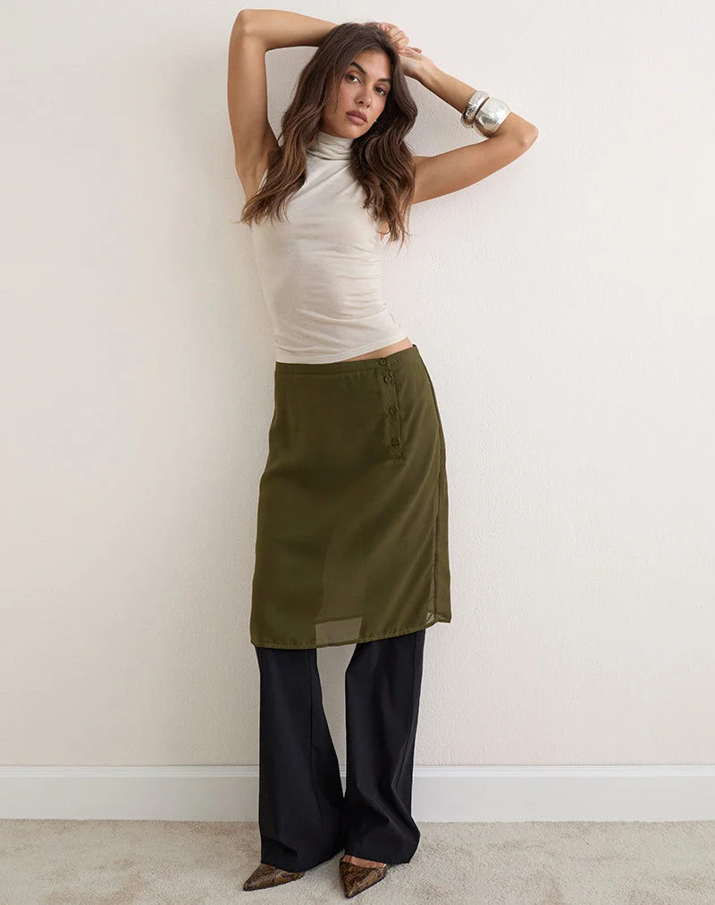 Bintuni Midi-Rock mit Knöpfen aus Chiffon in Khaki