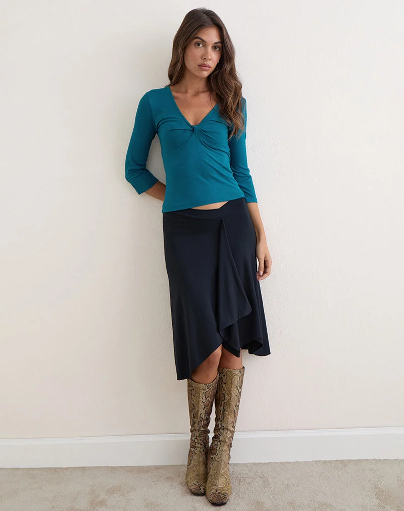 Bethany Twist-Top aus Rayon-Jersey in Dunkelblaugrün
