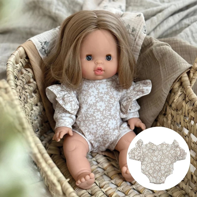 Puppenromper mit Rüschen rib beige Flower