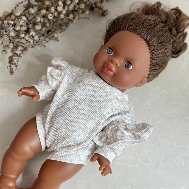 Puppenromper mit Rüschen rib beige Flower