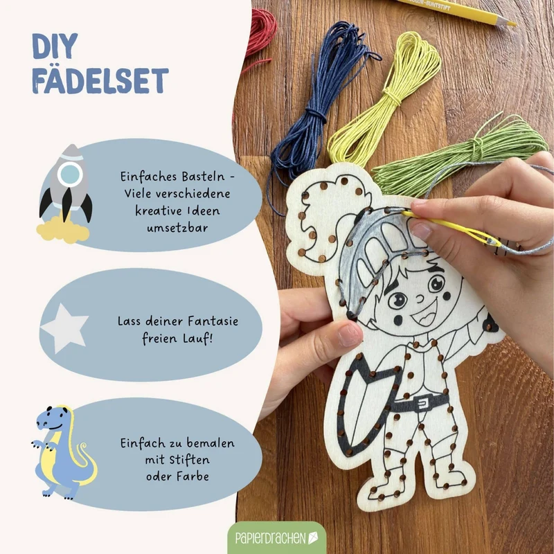 Papierdrachen DIY Fädelset aus Holz - Berufe & Abenteuer