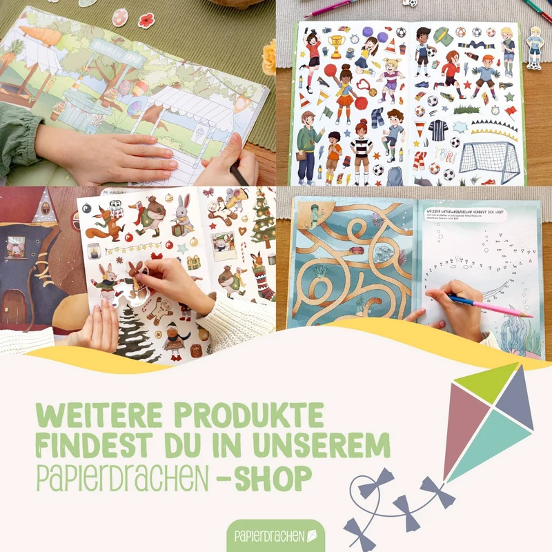 Papierdrachen Mein kreatives Fußballwelt Heft - Malen, Rätseln, Stickern
