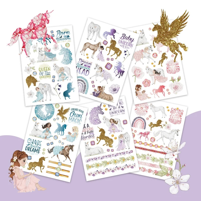 Papierdrachen Kindertattoo Metallic - Einhörner