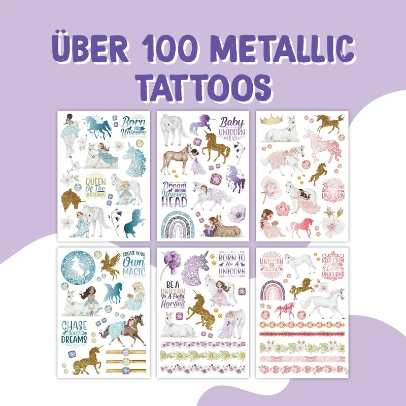 Papierdrachen Kindertattoo Metallic - Einhörner