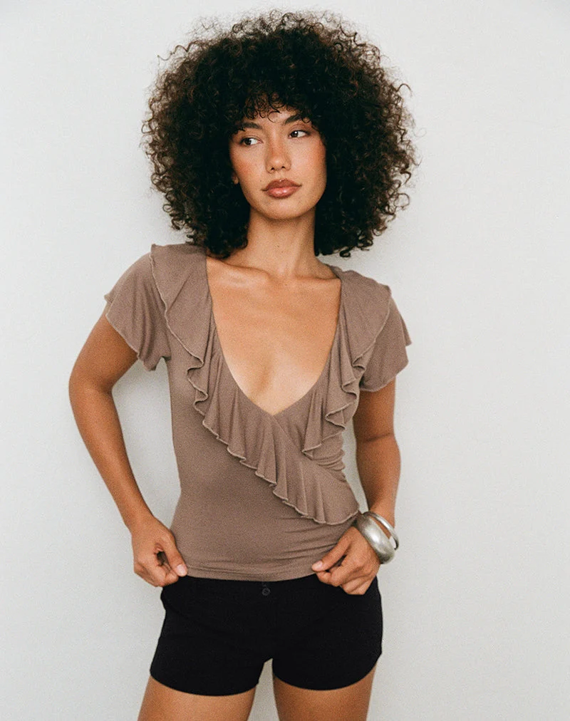 Briona-Top aus transparentem Jersey, braun