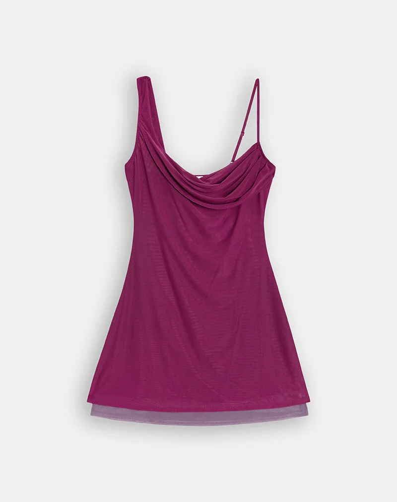 Zendy-Kleid aus Mesh in Dunkelviolett mit lila Unterfutter