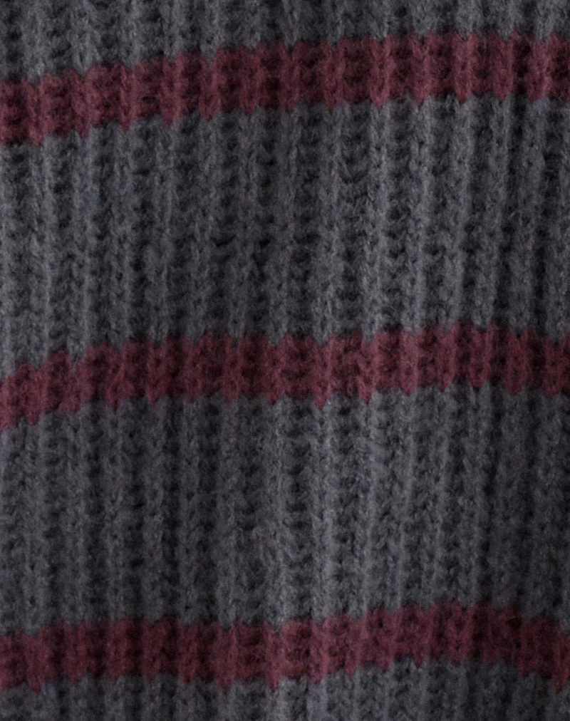 Namirta-Pullover in Grau mit Streifen in den Farben „Raven“ und „Raspberry“