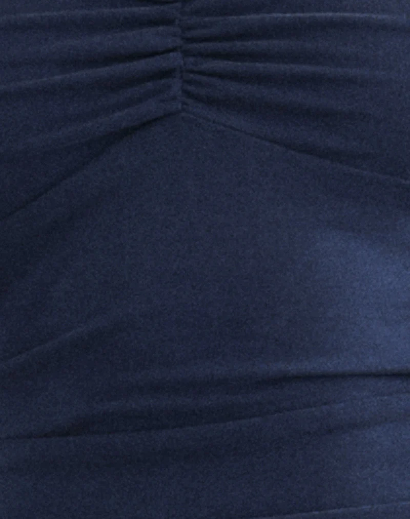 Alivia Maxikleid mit Rüschen aus Cupro in Marineblau