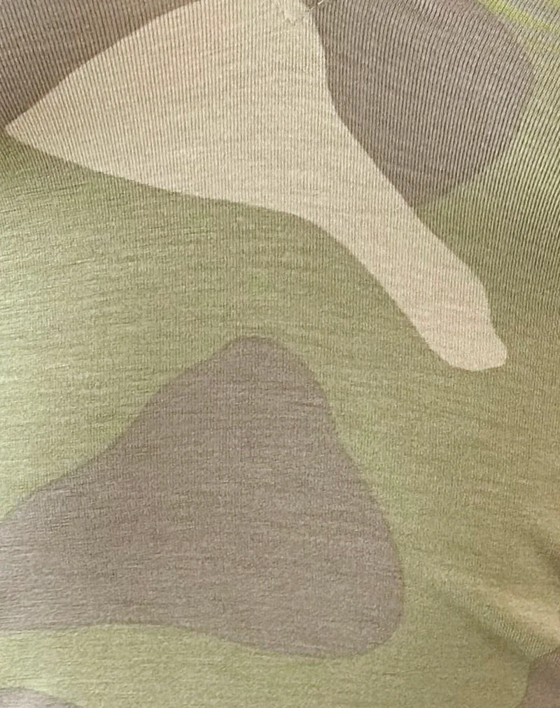 Ciel Deep-V-Top mit Viertelärmeln in Blurry Camo Khaki