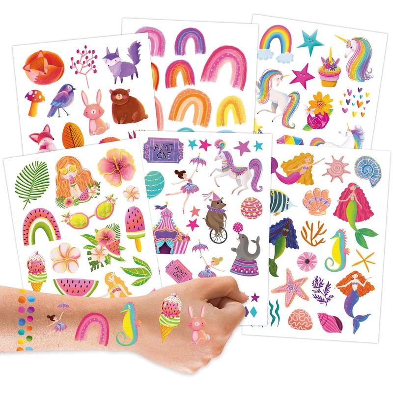 Papierdrachen Kindertattoo Metallic - Einhorn und Regenbogen