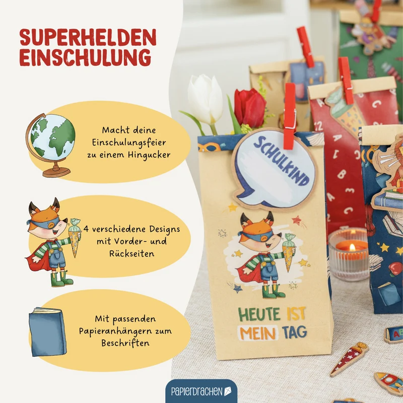 DIY Set Geschenktüten mit Anhängern - Einschulung