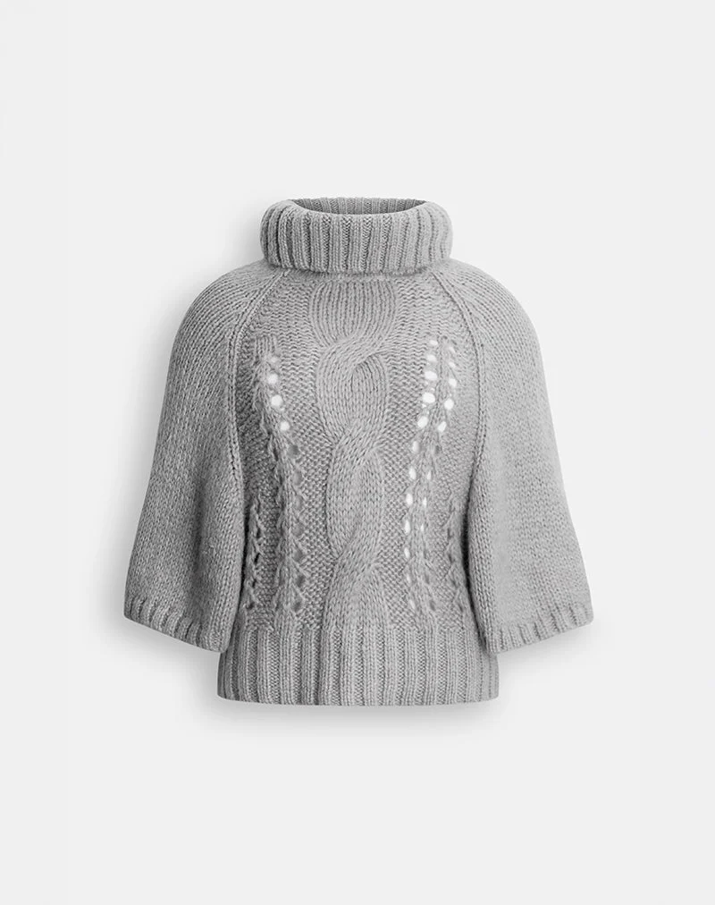 Oswin-Pullover in Zopfmuster, hellgrau