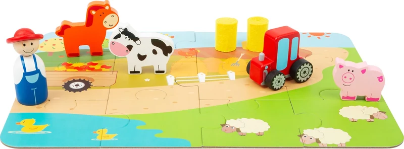 Spielset Bauernhof im Koffer mit Puzzle und Holzfiguren