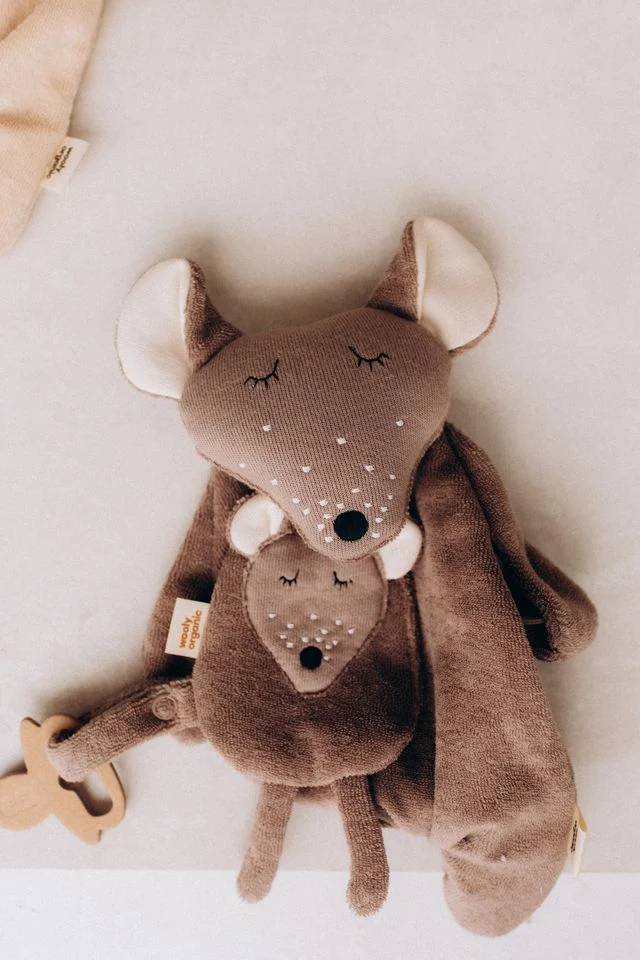 Wooly Organic Maus mit Holzbeißring