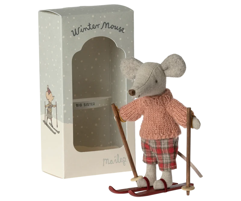 Wintermaus mit Skiset Maileg rose