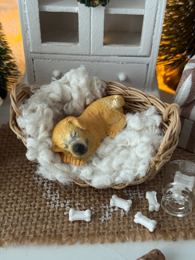 Miniatur Wichtel Hundehütte mit Zubehör – liebevoll gestaltetes Set für Wichtelhaus & Puppenstube, exklusiv & handarrangiert