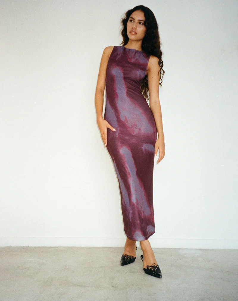 Fayola Bedrucktes Maxikleid in Watercolour Wein