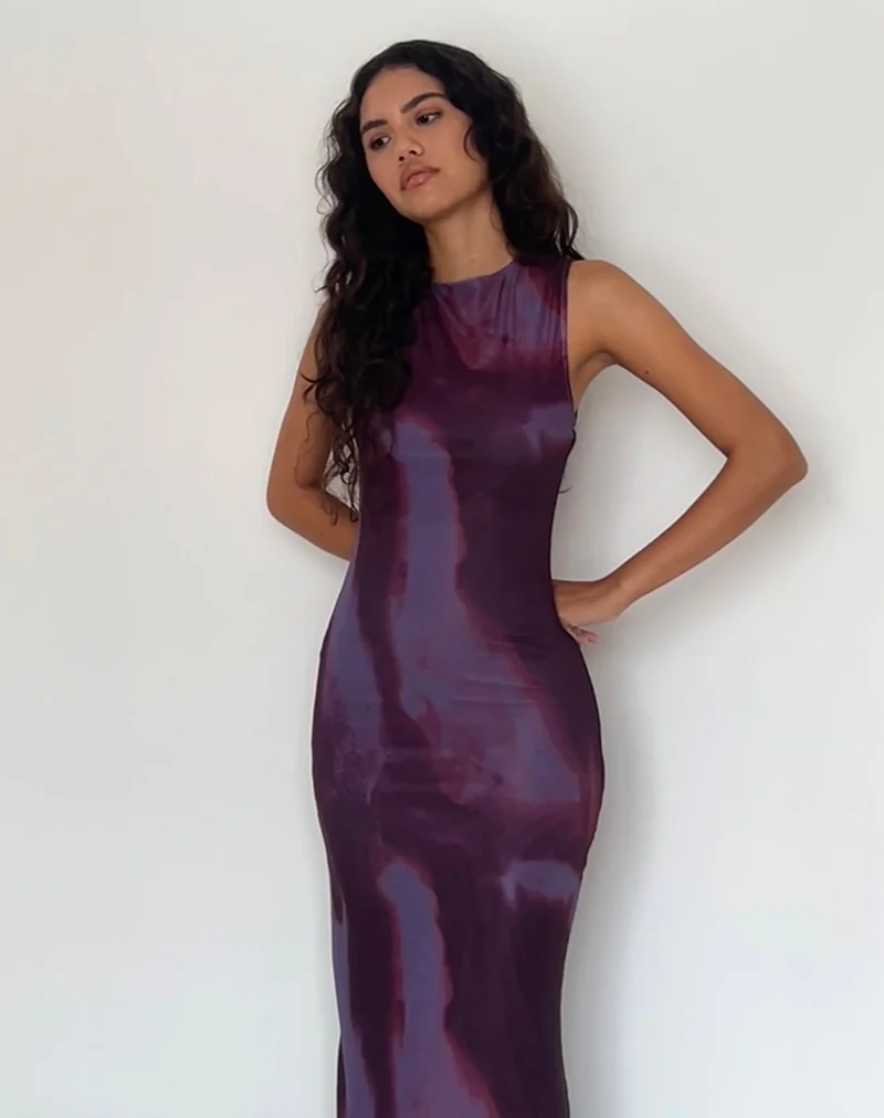 Fayola Bedrucktes Maxikleid in Watercolour Wein