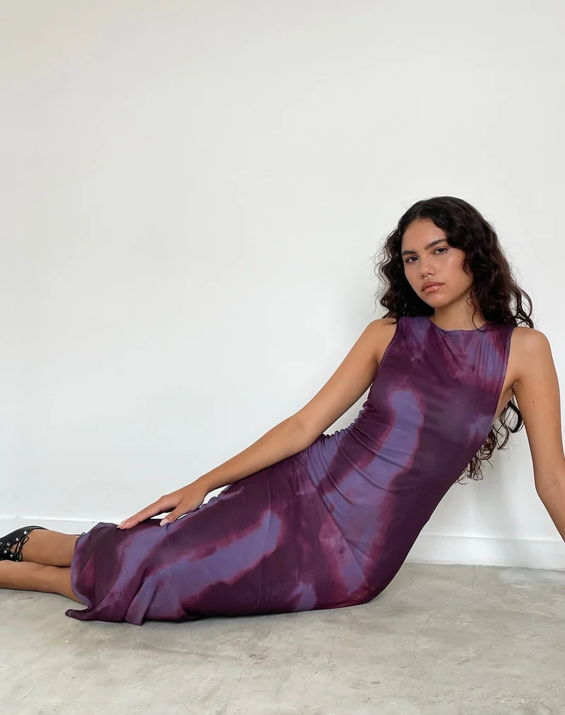 Fayola Bedrucktes Maxikleid in Watercolour Wein