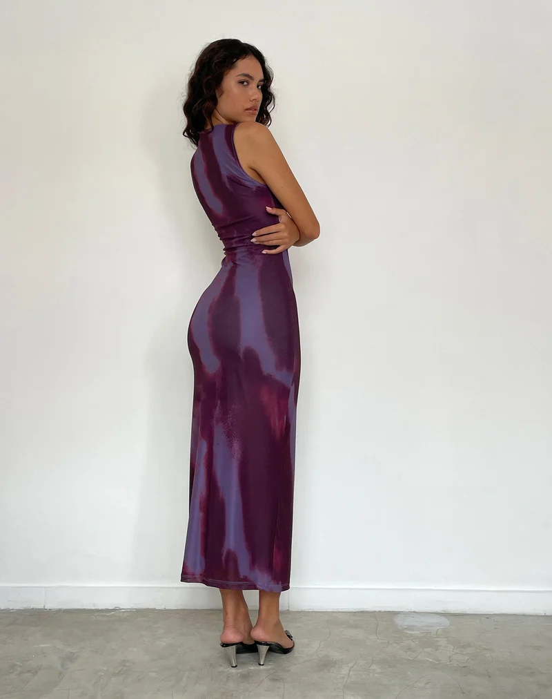 Fayola Bedrucktes Maxikleid in Watercolour Wein