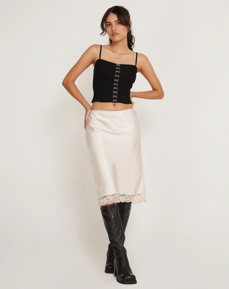 Resira Midirock aus Satin mit Perlen und Spitze in Elfenbein