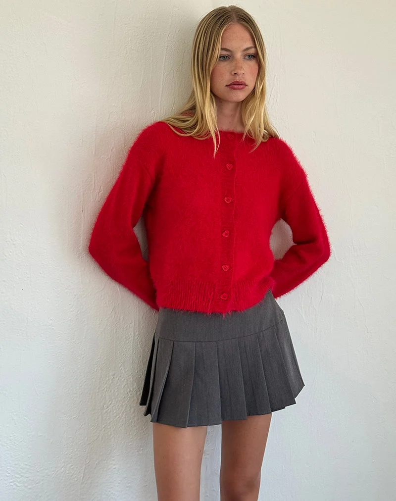 Audrina Strickjacke in flauschigem Rot