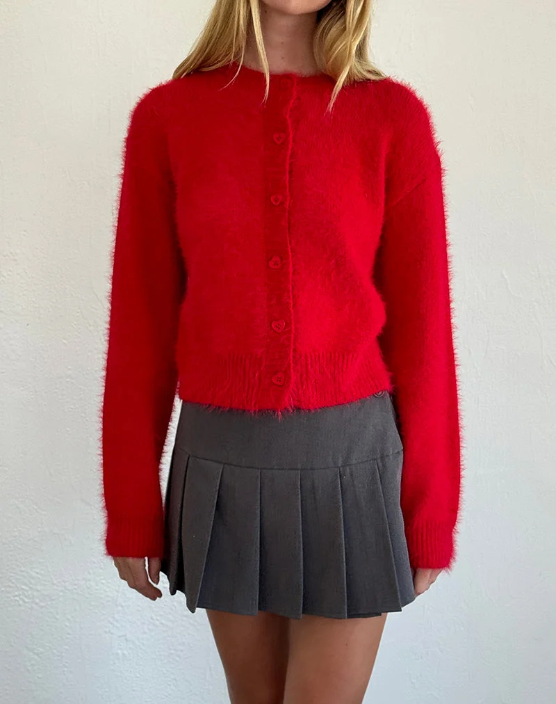 Audrina Strickjacke in flauschigem Rot
