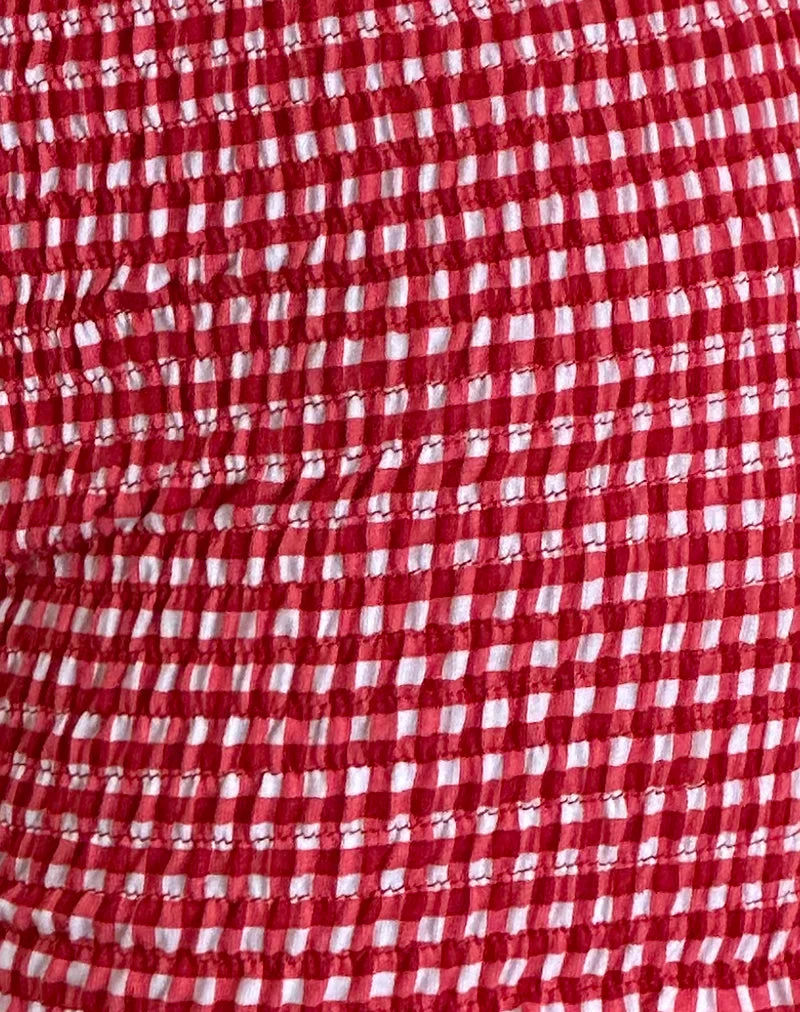 Ritala Geraffte Mikro-Shorts in Rot Gingham