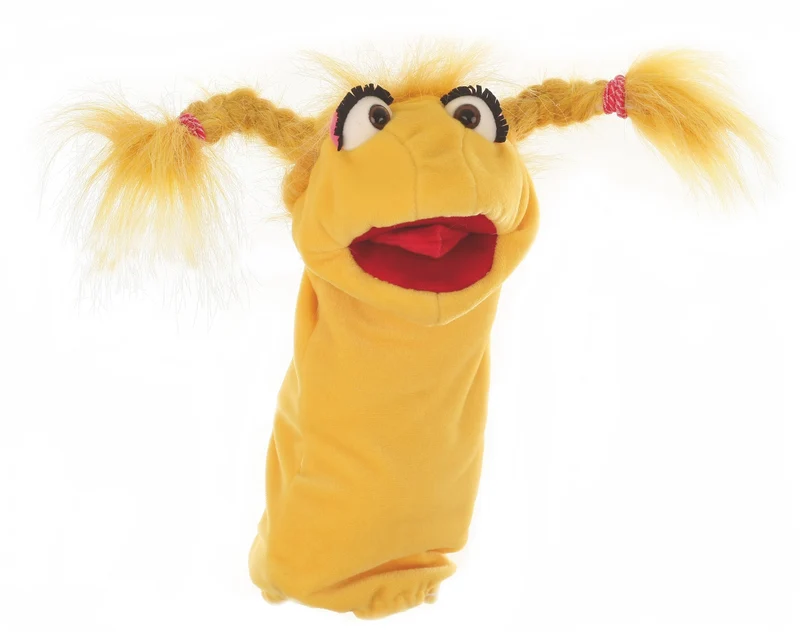Living Puppets W252 Handpuppe Fräulein Schnatterschnute mit Zöpfen, gelb