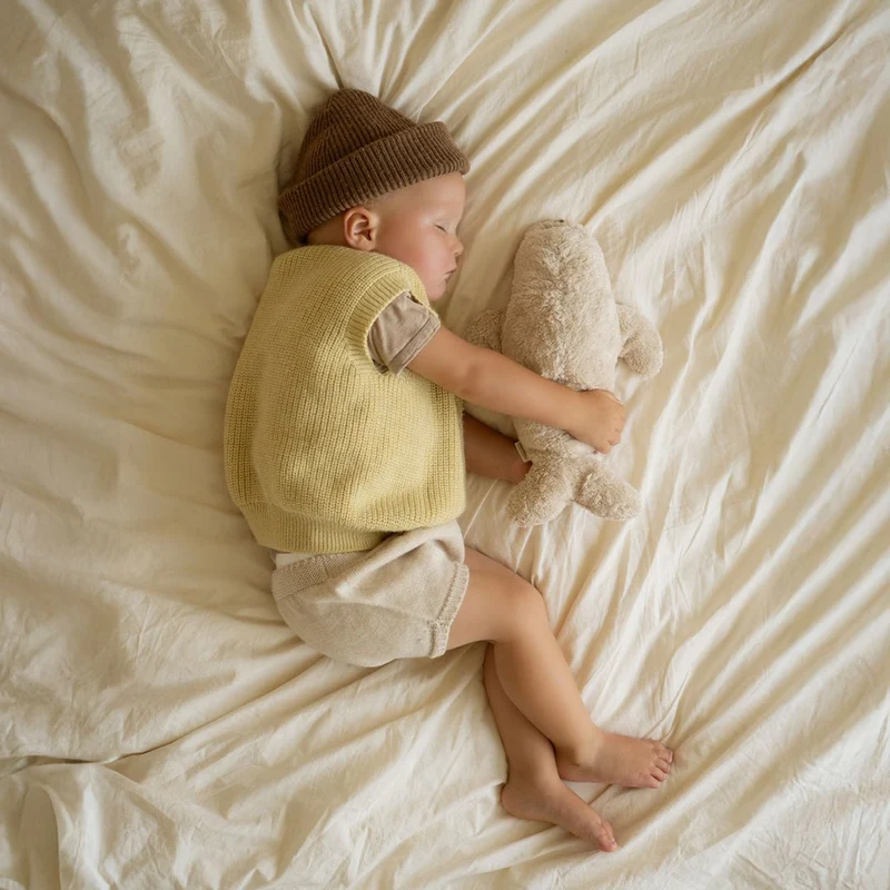 Moonie Robbe 2.0 Organic Nachtlicht, Einschlafhilfe & Kuscheltier - Sand