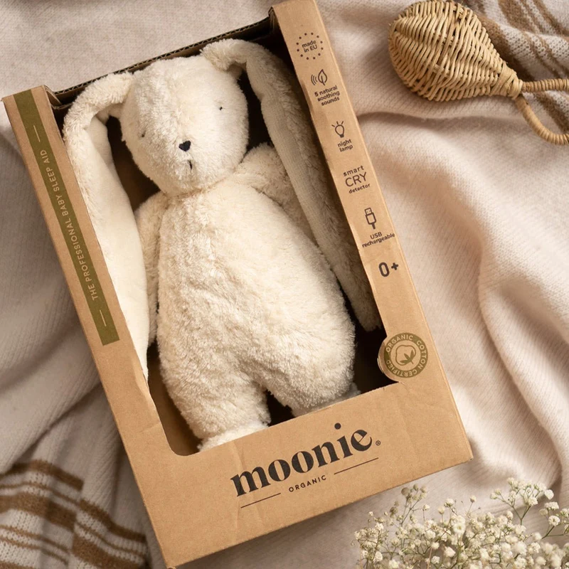 Moonie Hase 2.0 Organic Nachtlicht, Einschlafhilfe & Kuscheltier - Sand natur