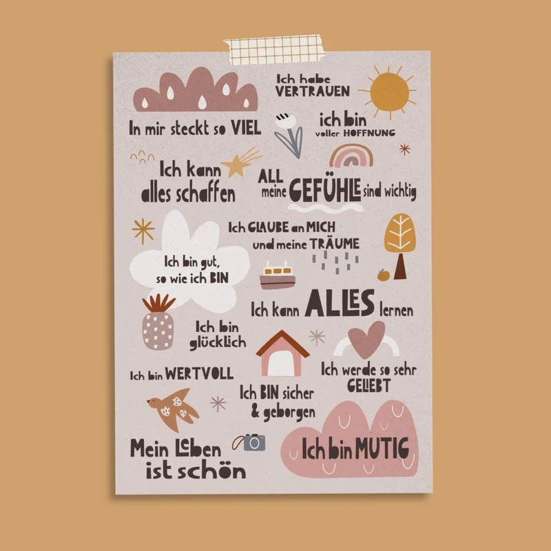 Modern Kids Art - A6 Affirmationskarte "Peaceful World" für Kinder und Jugendliche
