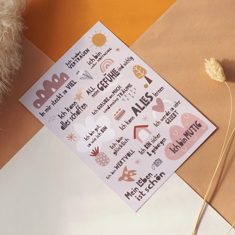 Modern Kids Art - A6 Affirmationskarte "Peaceful World" für Kinder und Jugendliche