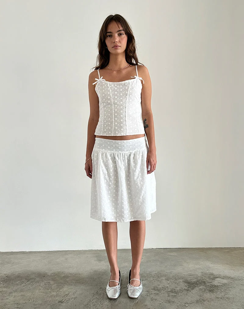 Aristia Midirock aus gewebter Broderie Weiß