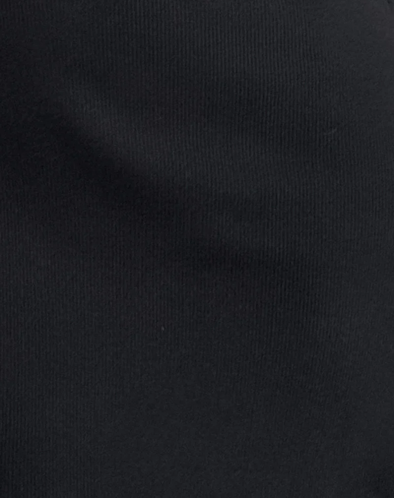 Chana Schulternahes Minikleid aus schwarzer Rippe mit Spitzenbesatz