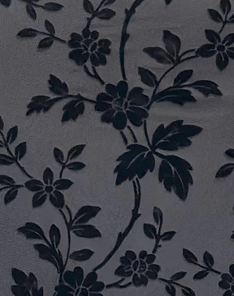 Slokya Langärmeliges Maxikleid in Vine Floral Flock Ocean Storm