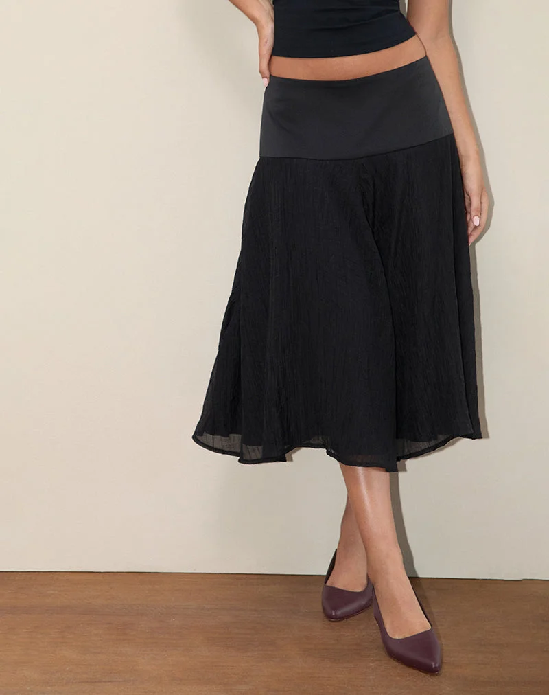 Diera Satin Chiffon Midirock in Schwarz