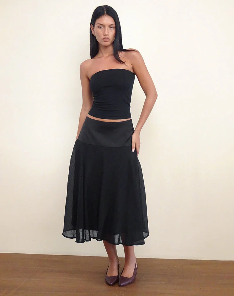 Diera Satin Chiffon Midirock in Schwarz